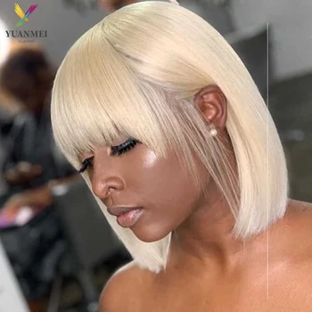 

Straight Human Hair Bob Wig 613 Blonde Bob Wig 8-16Inches Human Hair Wigs With Bangs Brazilian Remy Hair Full Machine Made Wigs