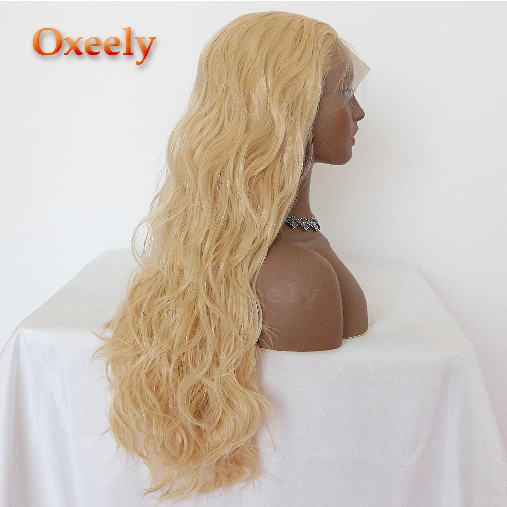Oxeely blonde loose wave synthetic lace front wig blonde color with baby hair heat resistant for women
