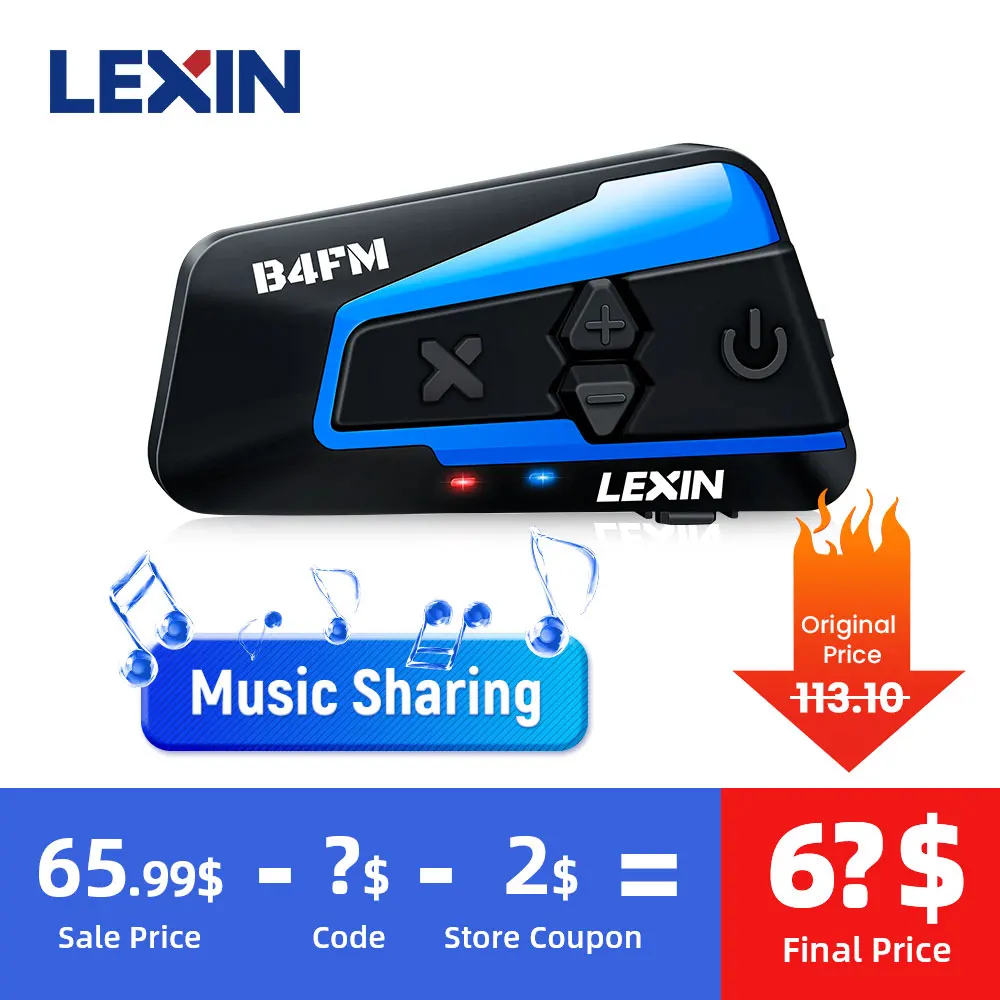 Гарнитура для мотоциклетного шлема Lexin LX-B4FM PRO 10 Rider 2000 м Bluetooth быстрая зарядка |