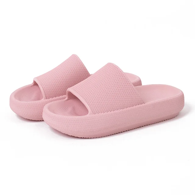 JIEMIAO 2021 Home Men Women 4.5cm Heel Platform Slippers Comfortable Thick Sole Ladies Slippers Non-slip EVA Living Room Indoor Pink