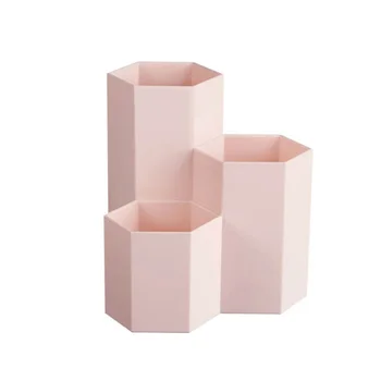 

Creative Hexagonal Pen Holder Container Organizer Plastic Desktop Storage Box Student Office Supplies (Pink)