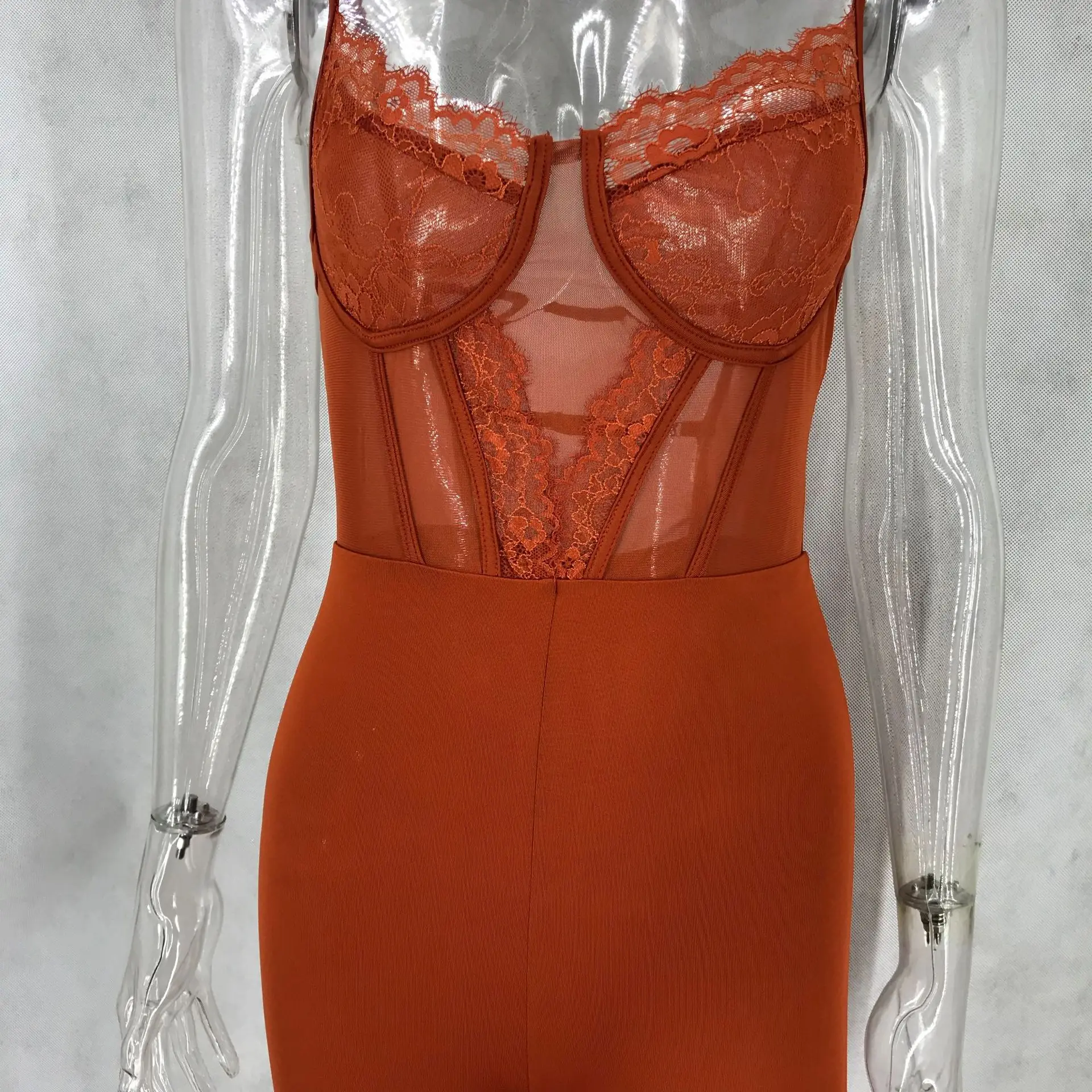 New Lace Patchwork Sexy Spaghetti Strap Jumpsuits Women Off Shoulder Sleeveless Elegant Bodycon Bandage Party Short Playsuits