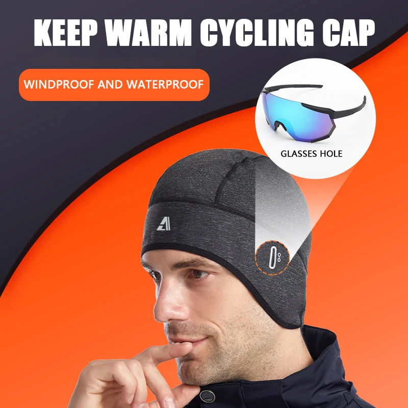 Mens Thermal Fleece Hat Cycling Skull Cap Under Helmet Winter Windstopper Hats 