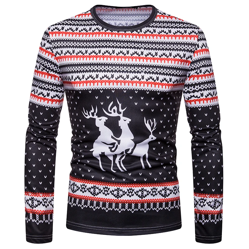 490 Men T Shirt Рождественская Футболка мужская мода 3D с принтом оленя круглый вырез длинный рукав повседневные футболки хип хоп Уличная Забавные футболки с длинными рукавами - Цвет: 490 Men T Shirt