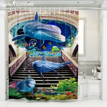 

Ocean Dolphin Deep Sea Shower Curtain 3d Polyester Waterproof Fabric Curtains for Bathroom Psychedelic Palace Art Bath Curtains