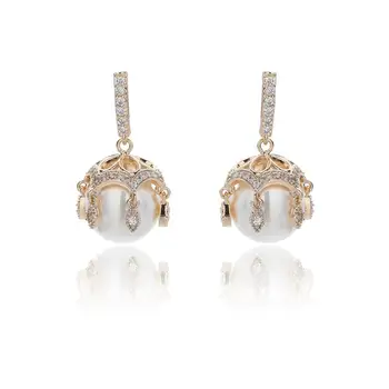 Cubic Zirconia CZ Gold / Silver Pearl Earring Wedding Prom Jewelry For Women Bride CE10917
