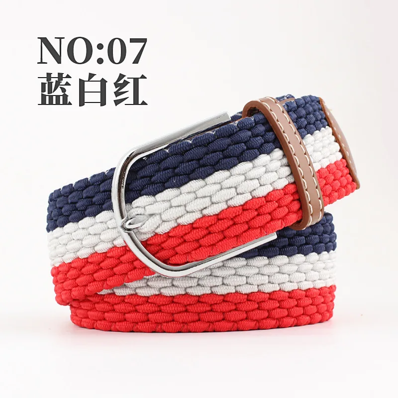 New 15 Colors Men Women Casual Knitted Pin Buckle Belt Woven Canvas Elastic Expandable Braided Stretch Belts Plain Webbing Strap mens red belt Belts