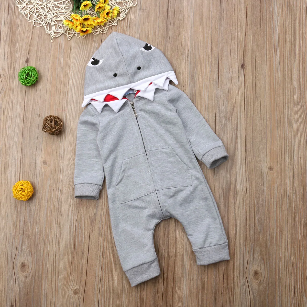  Solid Long sleeve Hoodie Romper Jumpsuit for Baby Boy