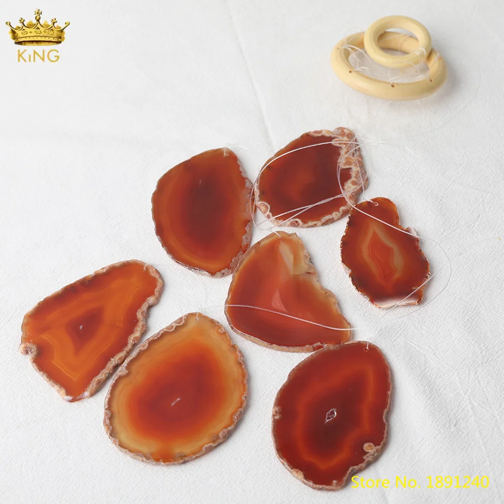 

Red Color Natural Agates Slice Slab Beads Hanging Wind Chimes Chakra Healing Ornament For Bridal Garden Weddings Jewelry