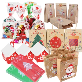 

Christmas deco for home Kraft paper bags Treats kids Santa Claus candy bag Navidad gift box Noel Kerst New Year 2021 supplies
