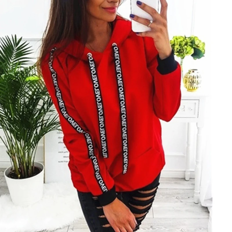  Women Casual Long Sleeve Sweatshirt Solid Loose Pullovers Autumn Plus Size Tops Hoodies