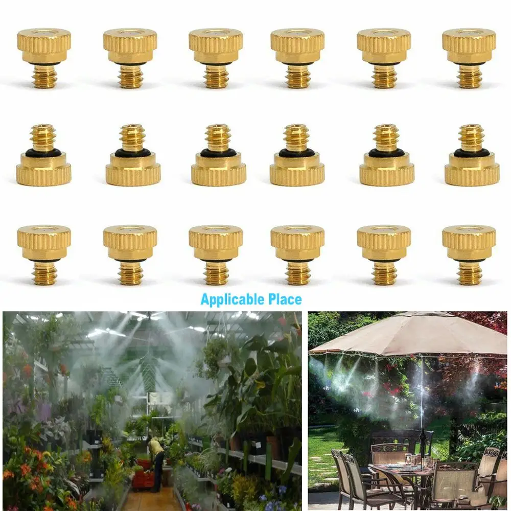 Honoson 16 Pieces Brass Misting Nozzles Misting Nozzles Kit With 0 03 Cm Orifice Thread Gold Nozzles For Patio Misting System Outdoor Cooling System Garden Water Mister Patio Lawn Garden Misting Parts