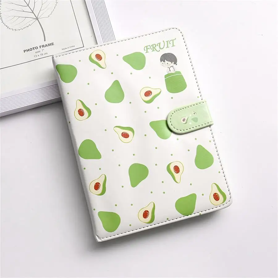 Avocado Каваи авокадо лимон ПУ Обложка блокнот милый Магнитная кнопка пустой дневник журнал книга девушки изысканный скрапбук подарок - Цвет: Avocado