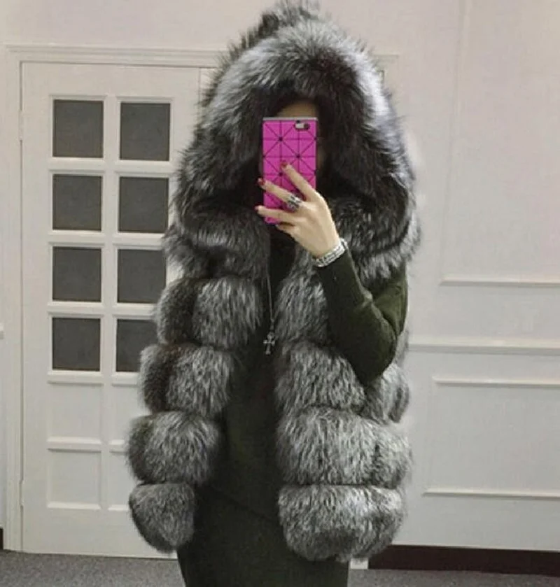 Faux Fur Vest Fox Fur Hooded Vest Cross-Piece Hooded Vest Women's Fur One Winter Coat Women
