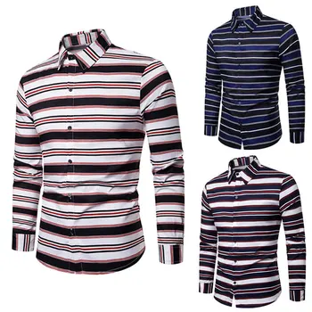 

Hot Sale 2020 New Men's Slim Cotton Long Sleeve Shirt Explosion Printed Striped Shirt