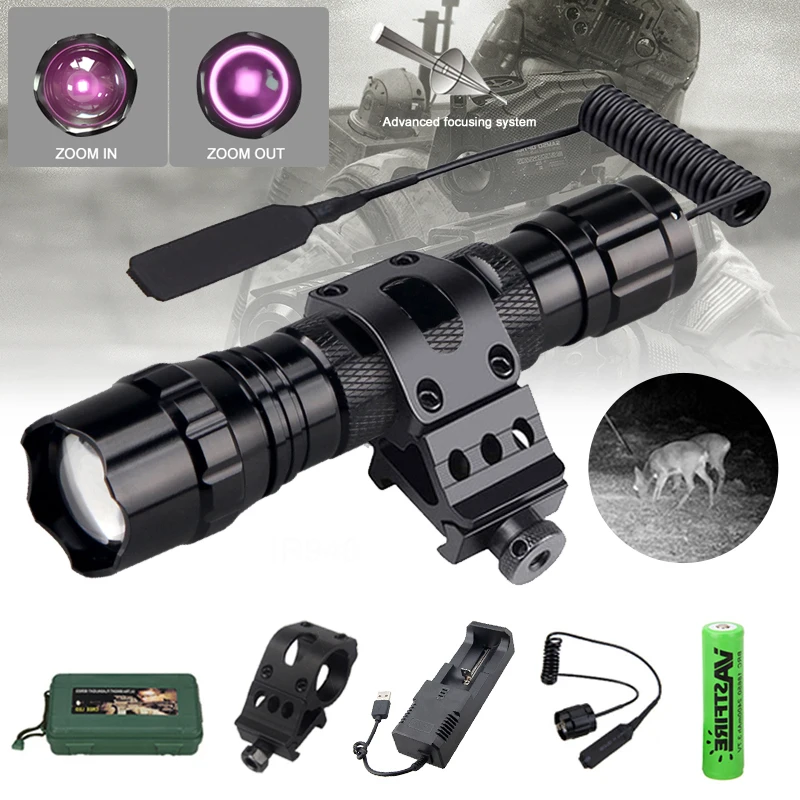 501B LED Infrared Tactical Flashlight Zoomable Night Vision Hunting