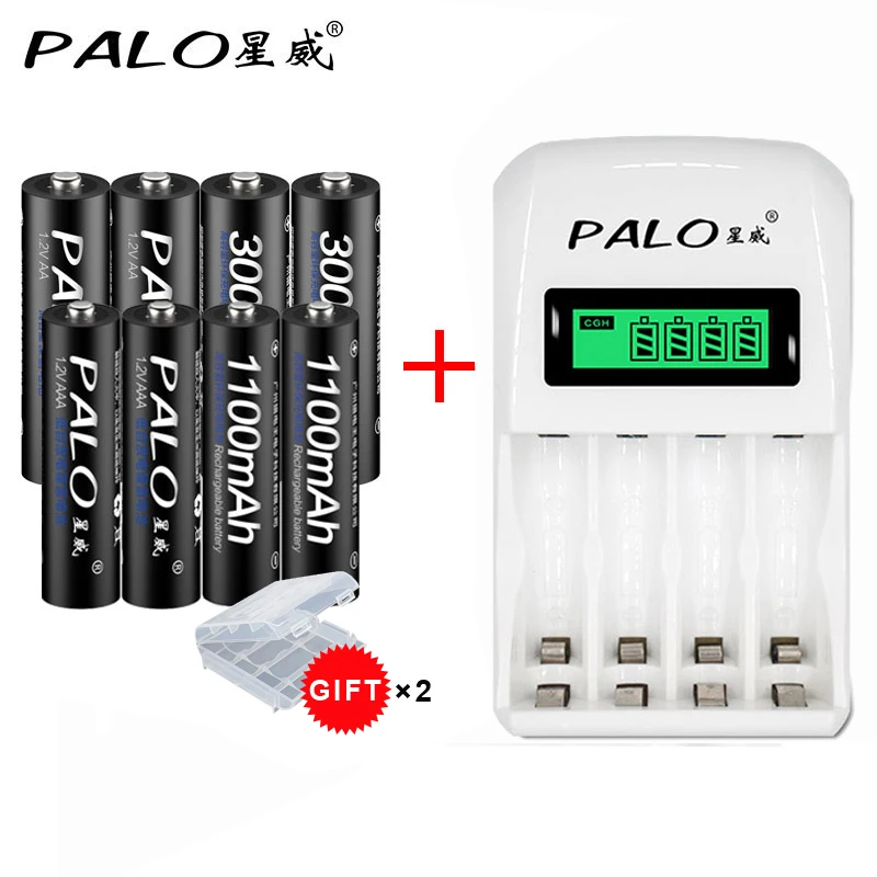 

Smart battery charger with LCD display for AA/AAA battery+4pcs AAA 1100mah+4pcs AA 3000mah batteria battery rechargeable battery