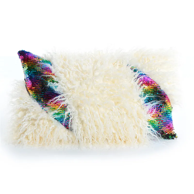 Прямоугольная наволочка для подушек с мехом 30x50, искусственная альпака, цветные наволочки с пайетками, украшения для дома, вечерние - Цвет: 3