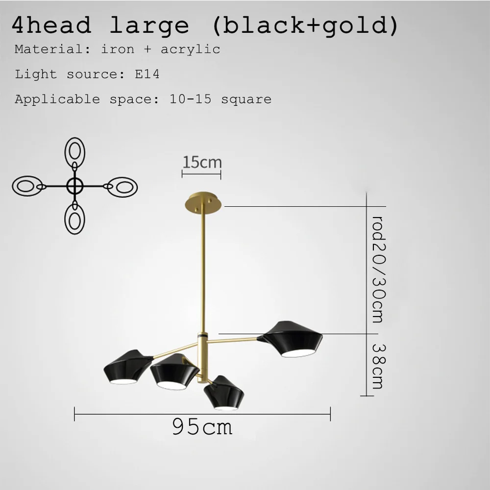 4head large b-g Скандинавский современный чердак светодиодный Блеск Люстра Фойе гостиная ресторан спальня Крытый декоративный подвесной светильник светильники - Цвет абажура: 4head large b-g