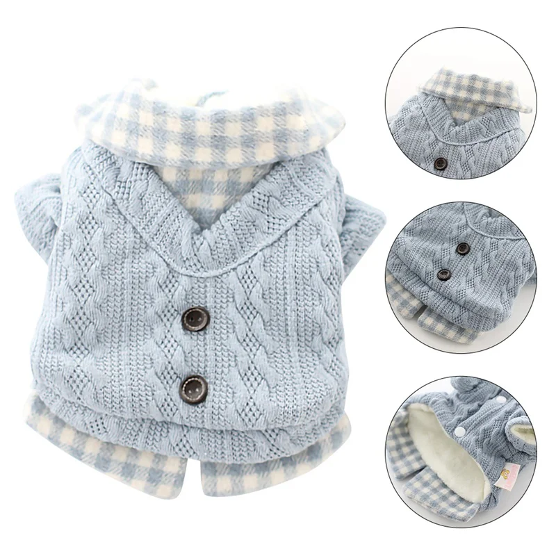 

Pet Autumn Winter Fake Two Pieces Plaid Design Sweaters Dog Cat Keep Warm Fashion Gentleman Style Coat