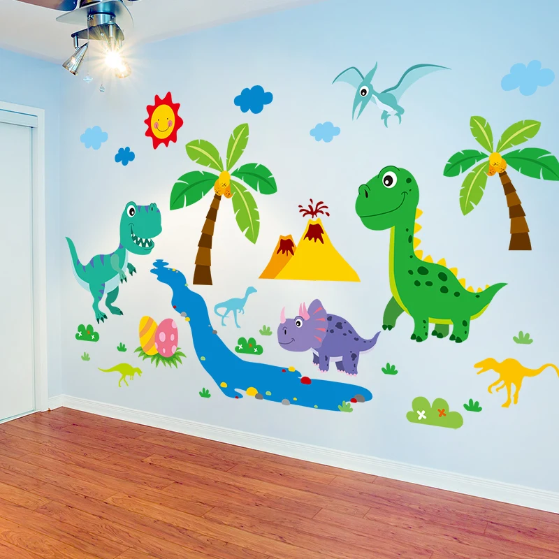 [SHIJUEHEZI] мультфильм Динозавр Животные наклейки на стену DIY кокосовое дерево настенные наклейки для детской комнаты украшение для детской спальни
