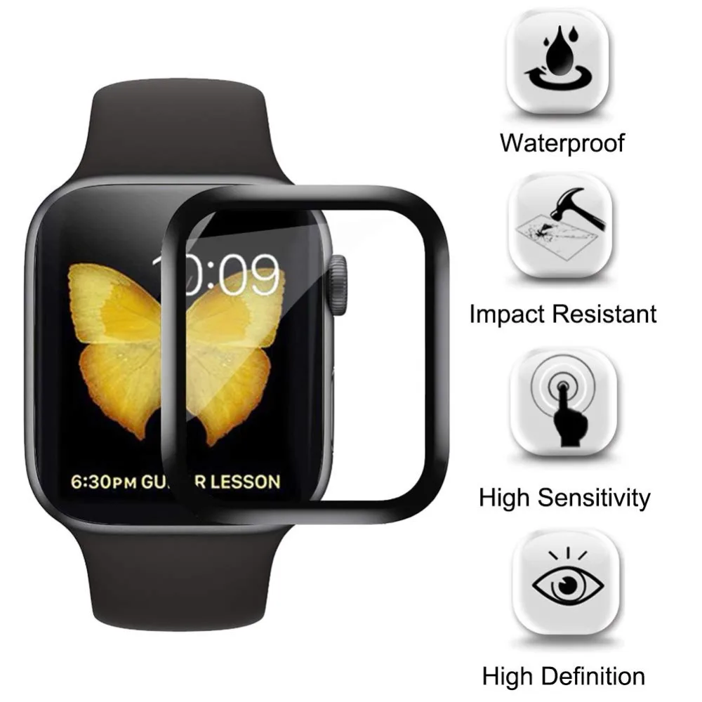2 шт 5D 9H прозрачная защитная пленка для Apple Watch 5 4 40 мм 44 мм Закаленное стекло Защитная пленка для Iwatch защитные аксессуары