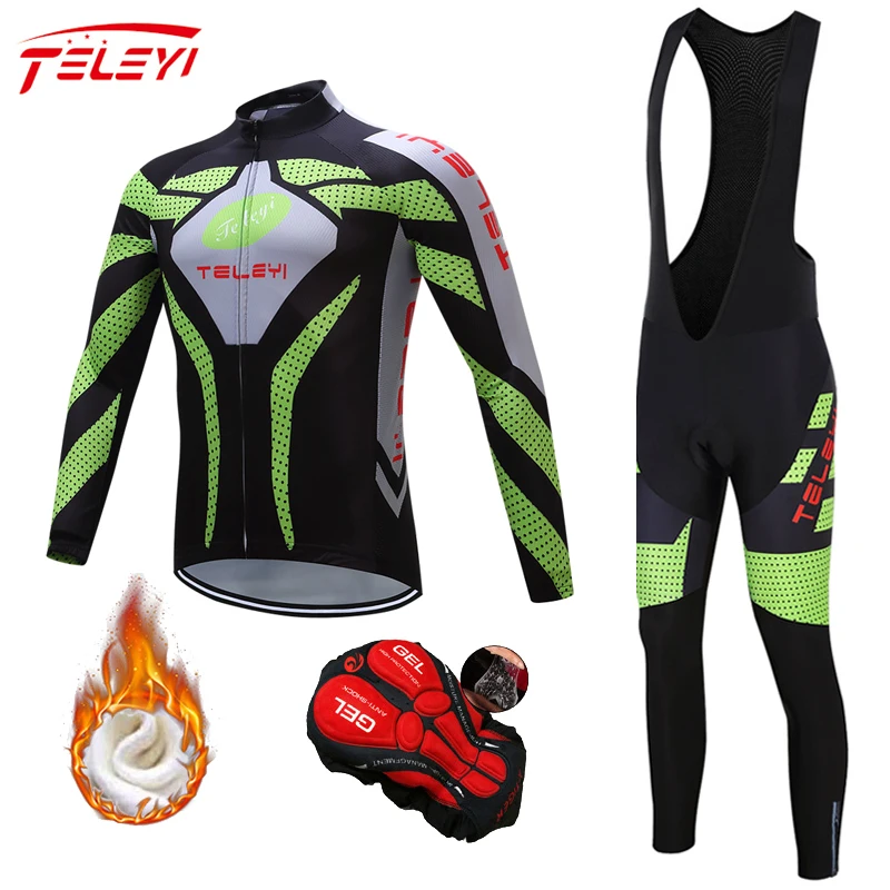 

Teleyi Pro Team Men Winter Thermal Fleece Cycling Jersey Bike Pants Set Mens Ropa Ciclismo 9D Bicycling Maillot Sport Cycling
