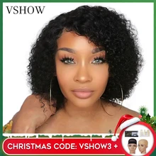 VSHOW 13X4 малазийские волнистые короткие парики с детскими волосами Remy кружевные передние человеческие волосы парики 130% 150% 180% кружевные передние парики