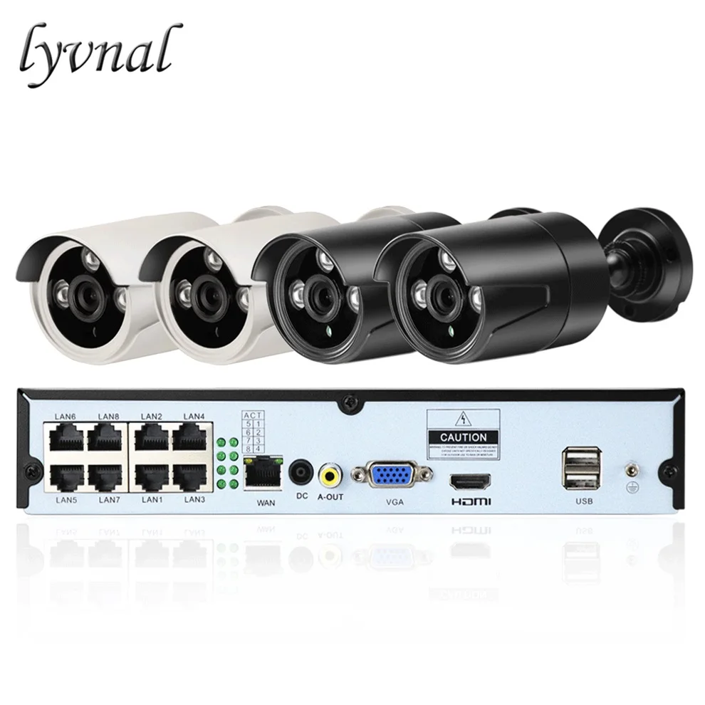 Многоцветный LYVNAL камеры видеонаблюдения 8CH 5MP H.265 POE NVR комплект 4ch 720P IP камера пуля Водонепроницаемая 1MP камера безопасности Система 8ch poe nvr комплект - Цвет: Многоцветный