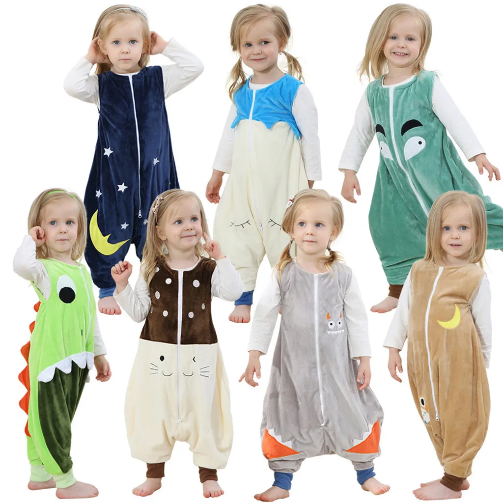 Зимние пижамы кигуруми для мальчиков и девочек; комбинезон с динозавром из мультфильма; детская одежда для сна на молнии; фланелевый теплый комбинезон; детские пижамы