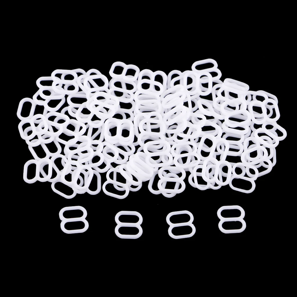 100Pcs/lot 8 Shaped Nylon Lingerie Bra Strap Sliders Adjuster Hook Clips for Corset Garter Bikini