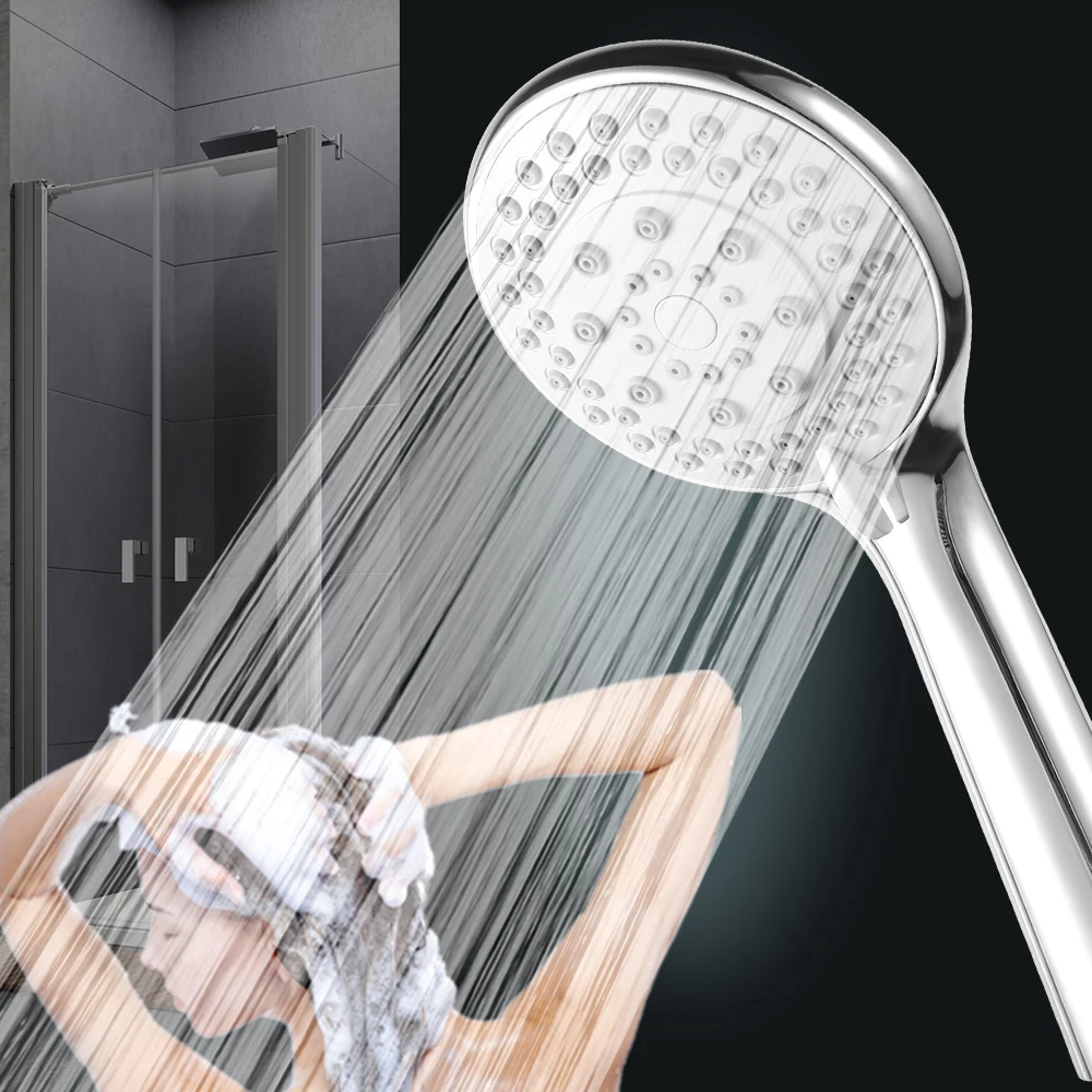 5 Modes ABS Bathroom Shower Head Big Panel Round Chrome Rain Head Water Save Classic Design Rain Showerhead Replacement Parts