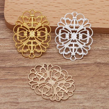 

26*34mm Vintage Brass Hollow Filigree Flower Charms Bases Wraps Connectors Finding Hair Clasps Settings DIY Jewelry Accessories