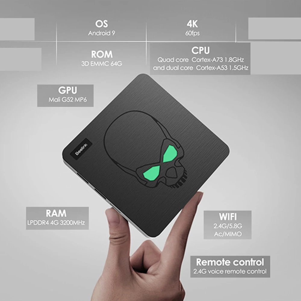 Смарт ТВ-бокс Beelink GT-King DDR4 4 Гб 64 Гб EMMC Android 9,0 tv Box Amlogic S922X четырехъядерный 2,4G/5G двойной wifi 1000M LAN 4K 60fps