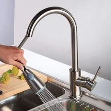 Home Sink Swivel Handle Single Hole Mixer Stainless Steel Kitchen Faucet Stream Pull Out Brushed Nickel Durable Sprayer Tap
