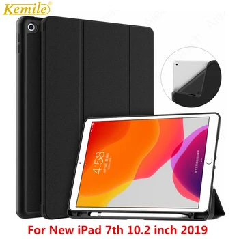 

Kemile Case For iPad 7th 10.2" 2019 Case With Pencil Holder Ultra slim Leather TPU Soft Silicone back stand Auto Sleep Wake Smart protection Cover For New iPad 7th 10.2 Case funda