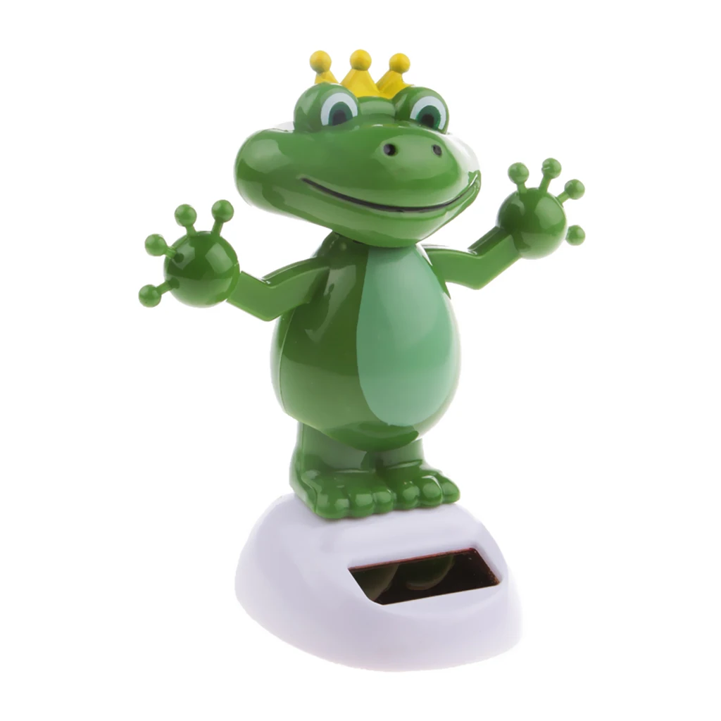 Solar Power Doll Dancing Frog Prince with Crown Bobble Head Solar Powered Indoor Toys Office Desk Car Decor Interior Ornament