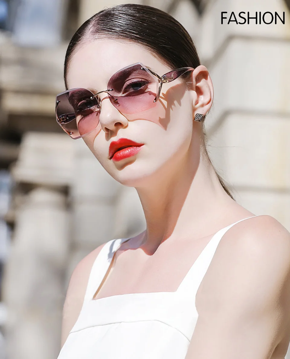 BERTHA Retro Luxury Gradient Sunglasses For Women Fashion Rimless Glasses Cut Lens FOX decorated Sunglasses Lady Eyeglass S8048