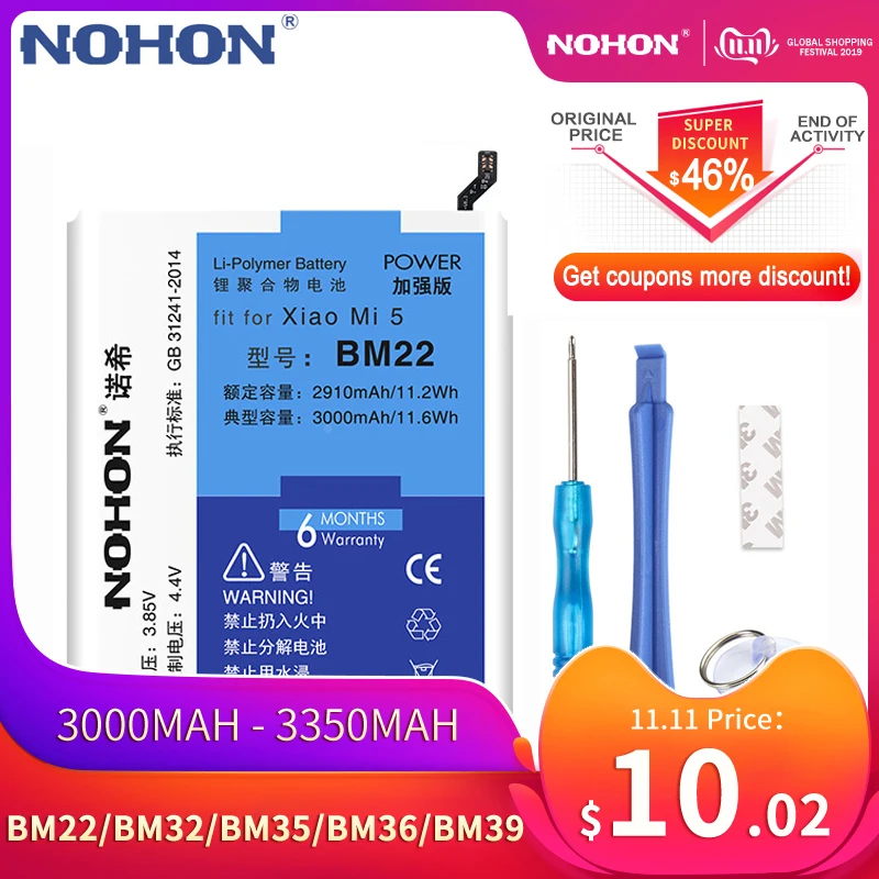 Günstig Original NOHON BM22 BM35 BM36 Batterie Für Xiao mi mi 6 5 4 5S 4C mi 5 mi 6 mi 4C mi 5S BM32 BM39 Ersatz Handy Batterien