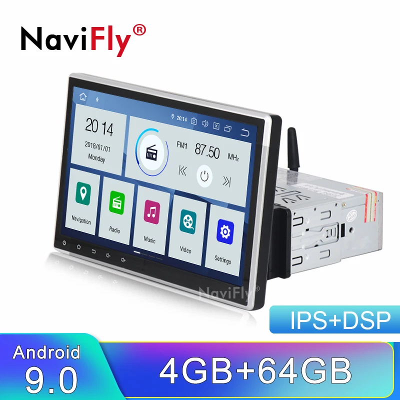 NaviFly 10,1 дюймов ips экран DSP универсальный 1 din автомагнитола Android 9 универсальный автомобильный gps навигация стерео плеер