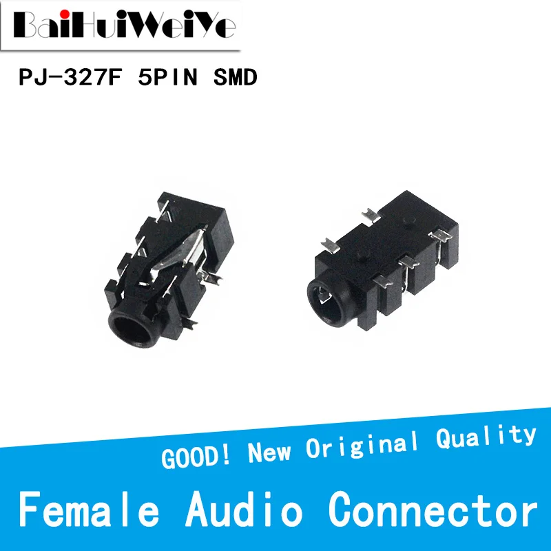 10PCS/LOT 3.5mm Female Audio Connector 5 Pin SMT SMD Headphone Jack Socket PJ-327F PJ327F 5 Feet 10pcs set queens platinum jubilee flags 5 x8 10pcs union jack hand waving flags featuring her majesty the queen 70th anniversar