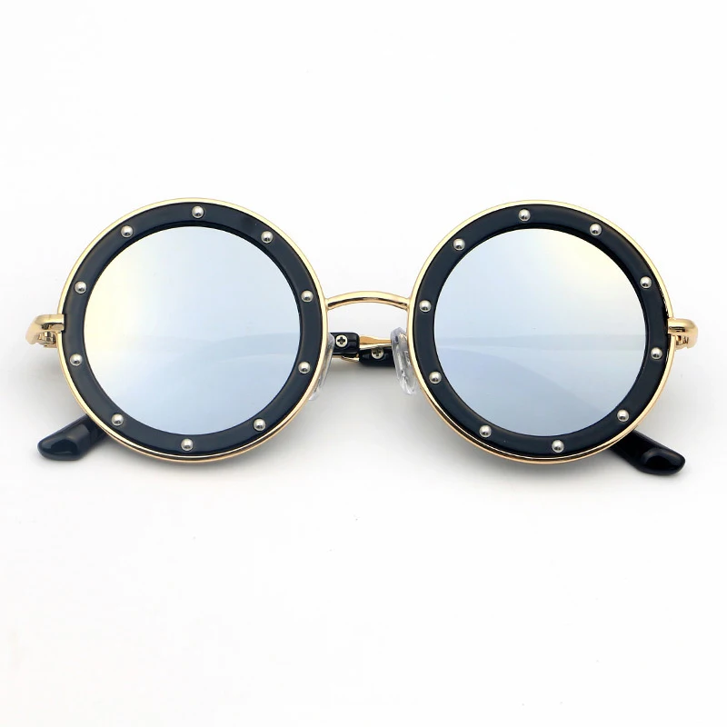 Seemfly/детские солнцезащитные очки в круглой оправе для мальчиков и девочек, детские солнцезащитные очки с заклепками, модные очки, UV400 - Цвет линз: 2