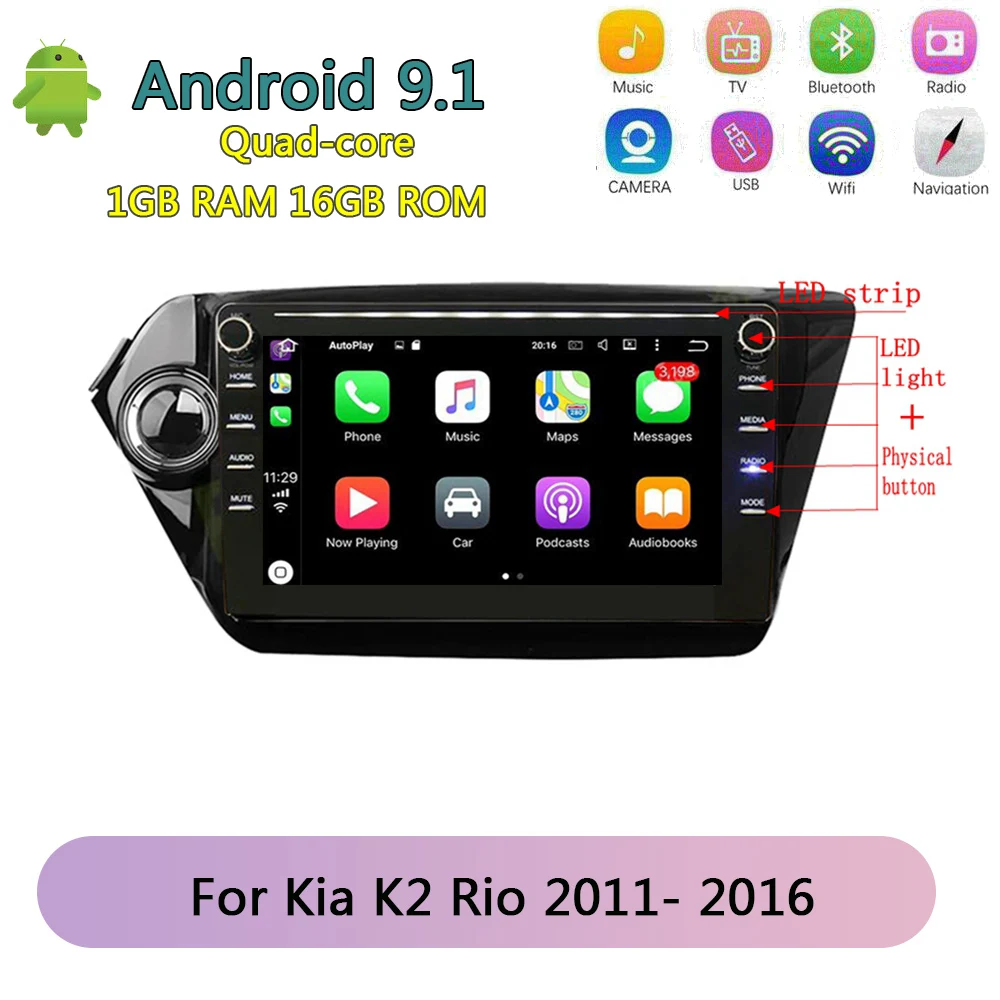 Android 9.1 Car GPS Navigation Radio stereo WIFI bluetooth For Kia K2 Rio 2011- 2016