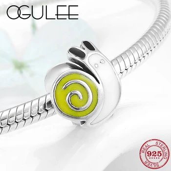 

Authentic 925 Sterling Silver Snail moving forward Enamel spacer stopper bead Fit Original Women Charm Bracelet Jewelry making