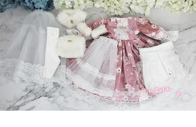1/4 1/3 BJD аксессуары для одежды Кукольное платье+ шарф зимний костюм для BJD/SD MSD SD13, не включает в себя куклу, обувь, парик и другие E2489 - Цвет: Розовый