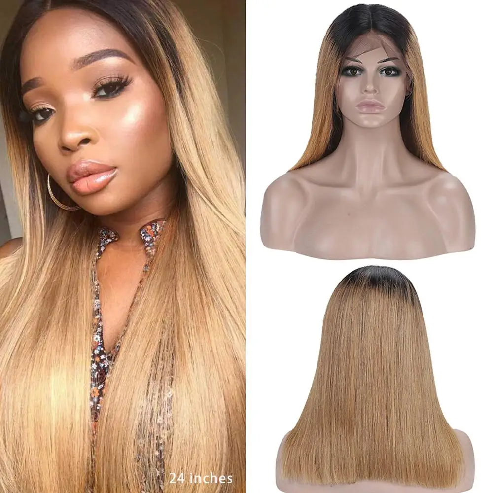 Dejavu прямой Омбре парик фронта шнурка Remy цветной 13*4 2 тона человеческих волос