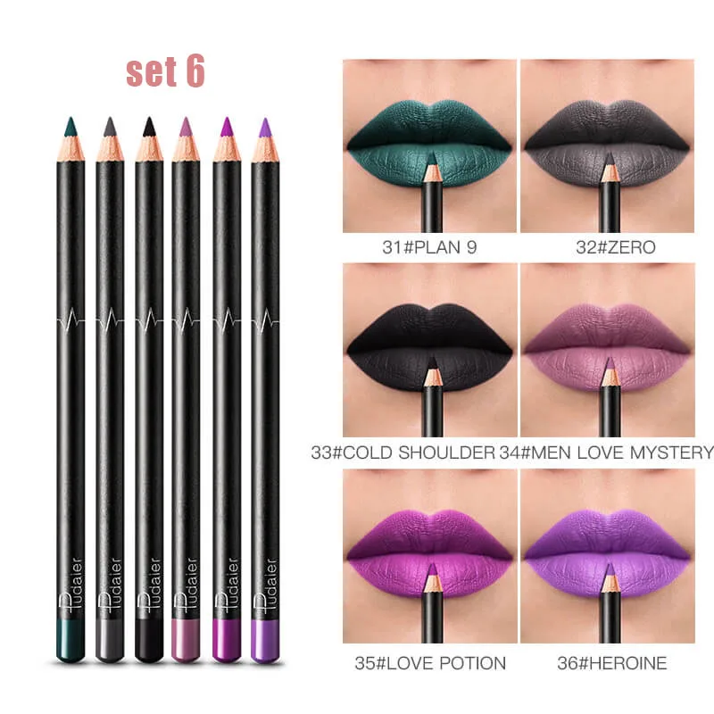set 6 6 шт./компл. Новинка Pudaier Lipliner Nude губная помада карандаш стойкий водонепроницаемый матовый для макияжа, косметика для губ 36 цветов - Цвет: set 6