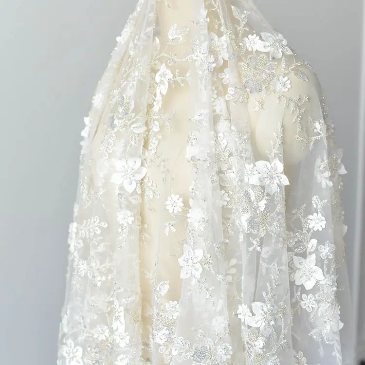 

Роскошная трехмерная кружевная ткань с вышивкой из бисера, свадебная вуаль, декоративный материал, одежда ручной работы, аксессуары «сделай сам»