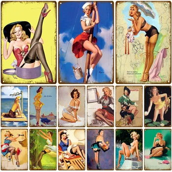 

Pin Up Girl Pub Bar Decoration Tin Sign Shabby Chic Home Decor Plaque Metal Sign Wall Poster Vintage Decor Art Vintage Style