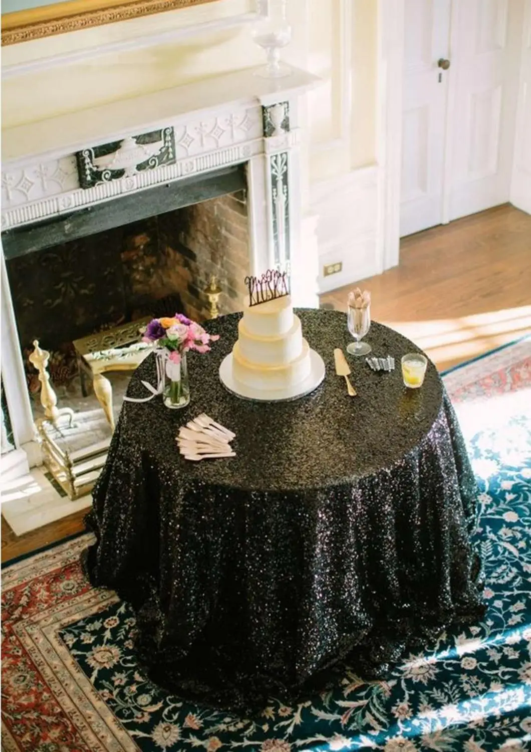  Sequin Tablecloth Round 70Inch Black Sparkle Tablecloths Black Birthday Table Cloths Party Decorati